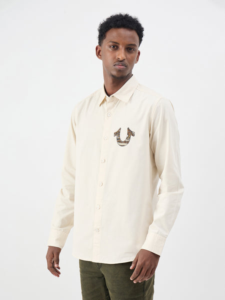 True Religion Men Cream Printed Regular Fit Shirt