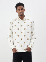 True Religion Men Cream Printed Regular Fit Pure Cotton Shirt