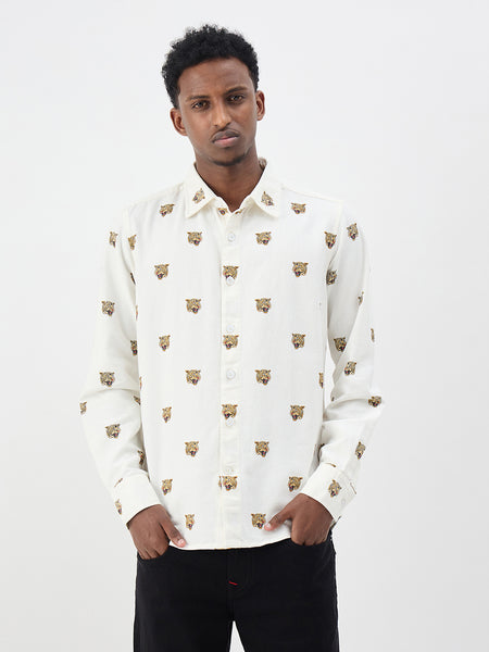 True Religion Men Cream Printed Regular Fit Pure Cotton Shirt