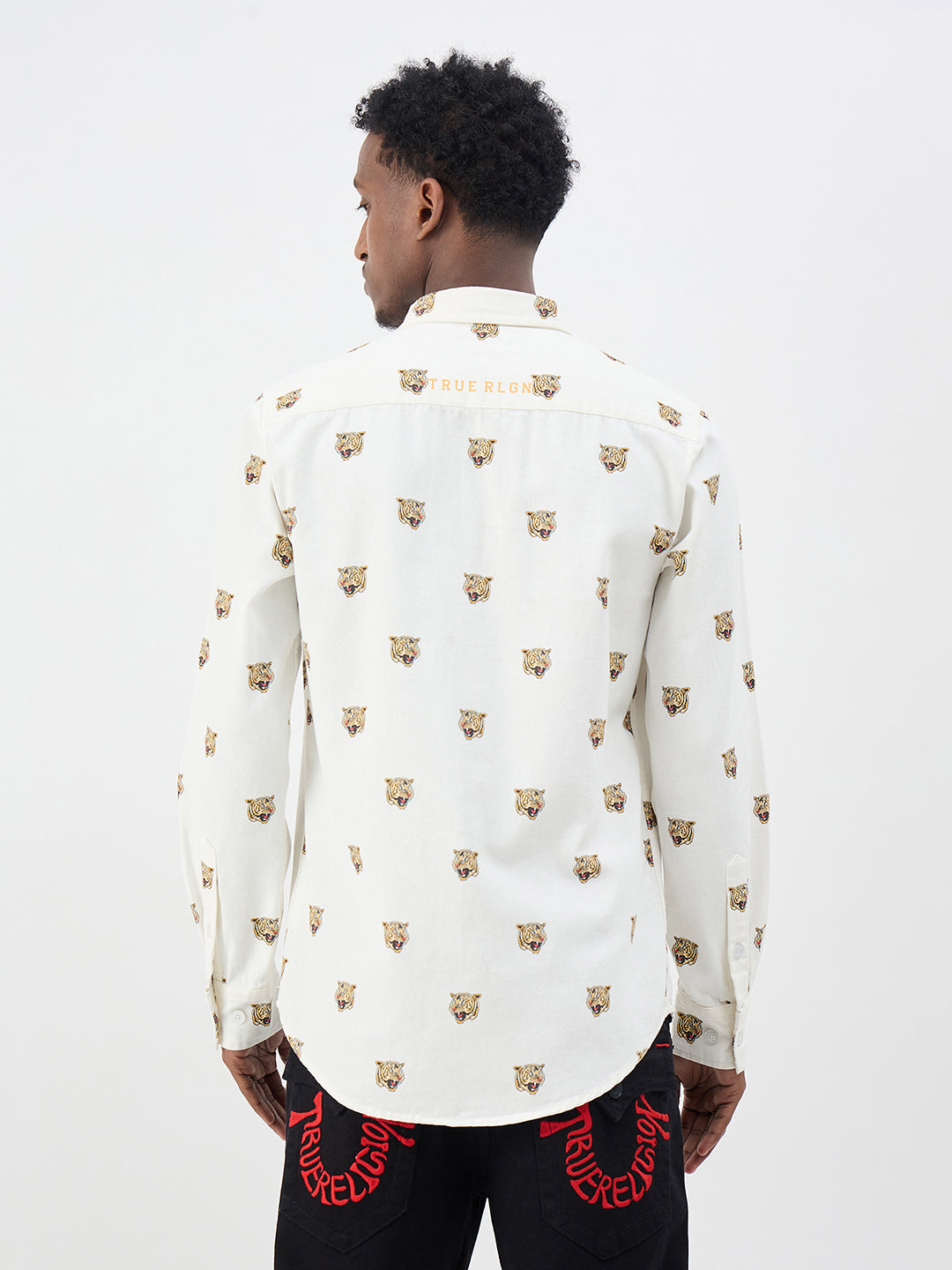 True Religion Men Cream Printed Regular Fit Pure Cotton Shirt