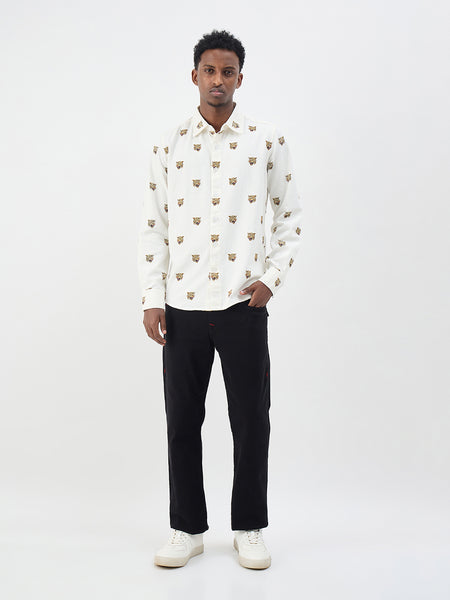 True Religion Men Cream Printed Regular Fit Pure Cotton Shirt
