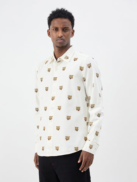 True Religion Men Cream Printed Regular Fit Pure Cotton Shirt