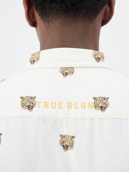True Religion Men Cream Printed Regular Fit Pure Cotton Shirt