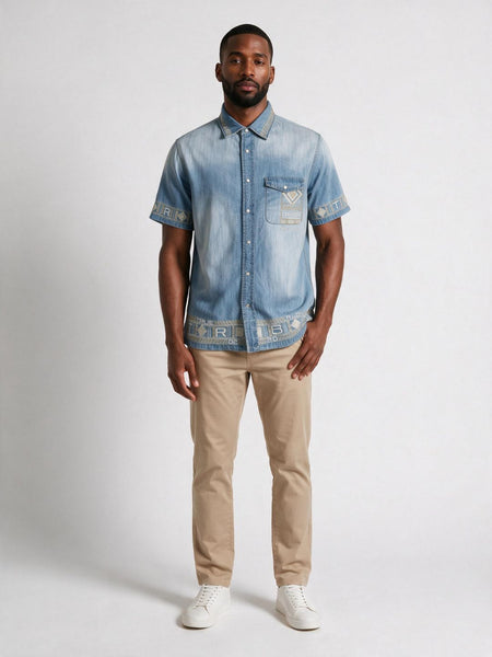 True Religion Men Blue Embroidered Regular Fit Shirt