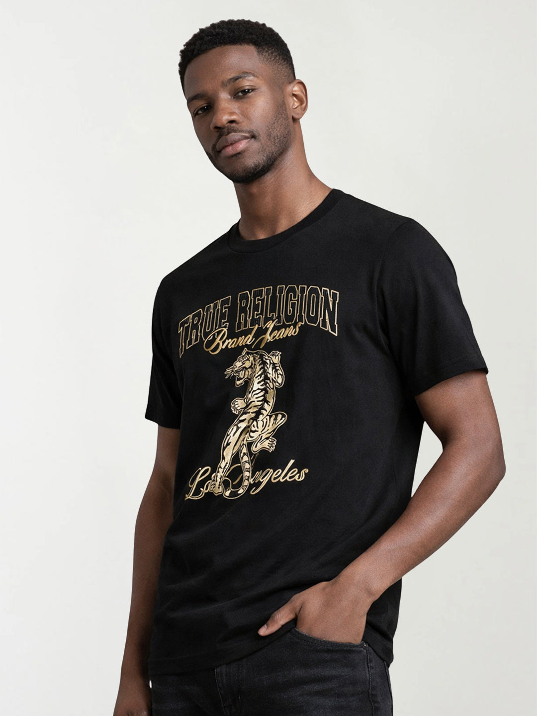 True Religion Men Black Printed Regular Fit T-Shirt