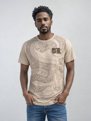 True Religion Men Beige Printed Regular Fit T-Shirt