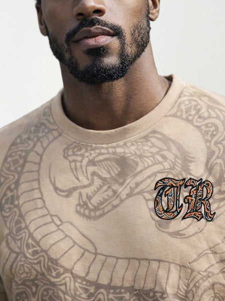 True Religion Men Beige Printed Regular Fit T-Shirt