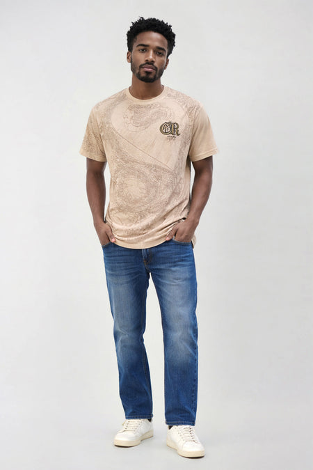 True Religion Men Beige Printed Regular Fit T-Shirt