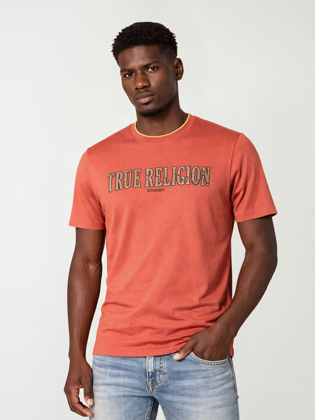 Men orange logo print regular fit t-shirt