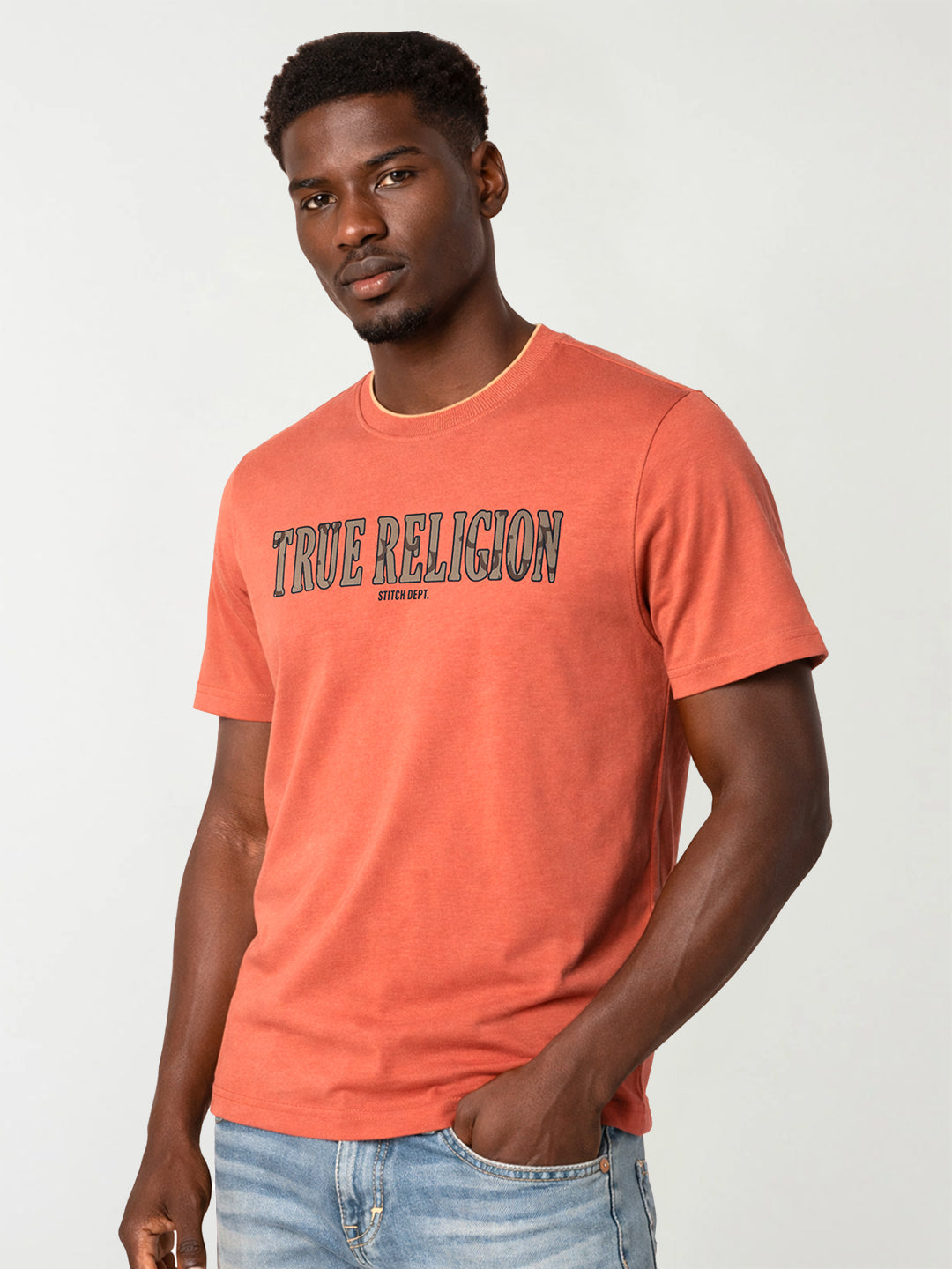 Men orange logo print regular fit t-shirt