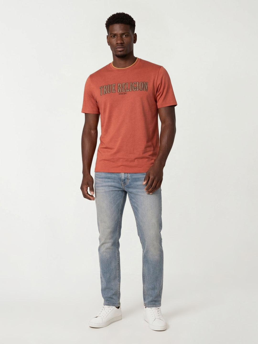 Men orange logo print regular fit t-shirt