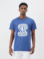 True Religion Men Blue Printed Regular Fit Pure Cotton T-Shirt