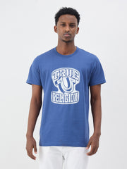 True Religion Men Blue Printed Regular Fit Pure Cotton T-Shirt