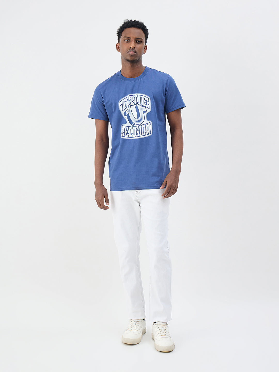 True Religion Men Blue Printed Regular Fit Pure Cotton T-Shirt