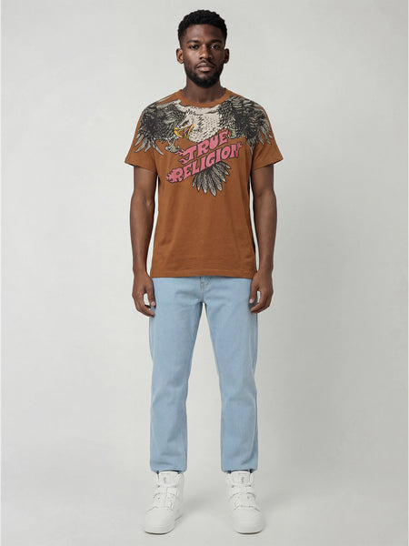 True Religion Men Orange Printed Regular Fit T-Shirt