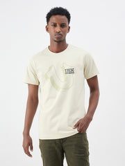 True Religion Men Cream Solid Regular Fit Pure Cotton T-Shirt