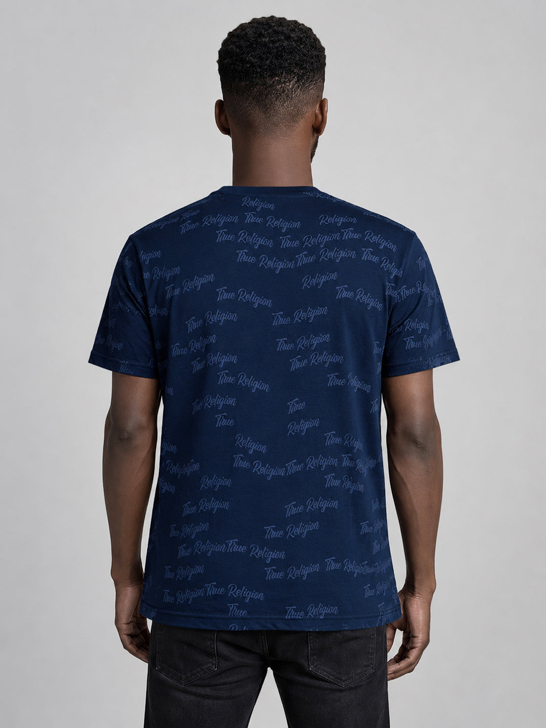 True Religion Men Blue Printed Regular Fit T-Shirt