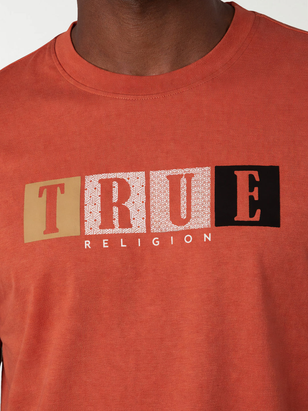 True Religion Men Orange Printed Regular Fit T-Shirt