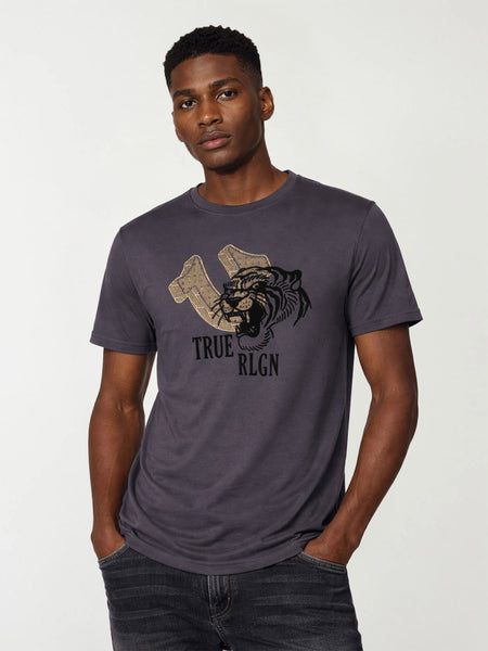 True Religion Men Grey Printed Regular Fit T-Shirt