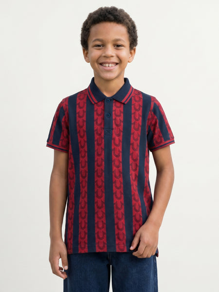 True Religion Boys Multi Striped Regular Fit Pure Cotton Polo T-Shirt