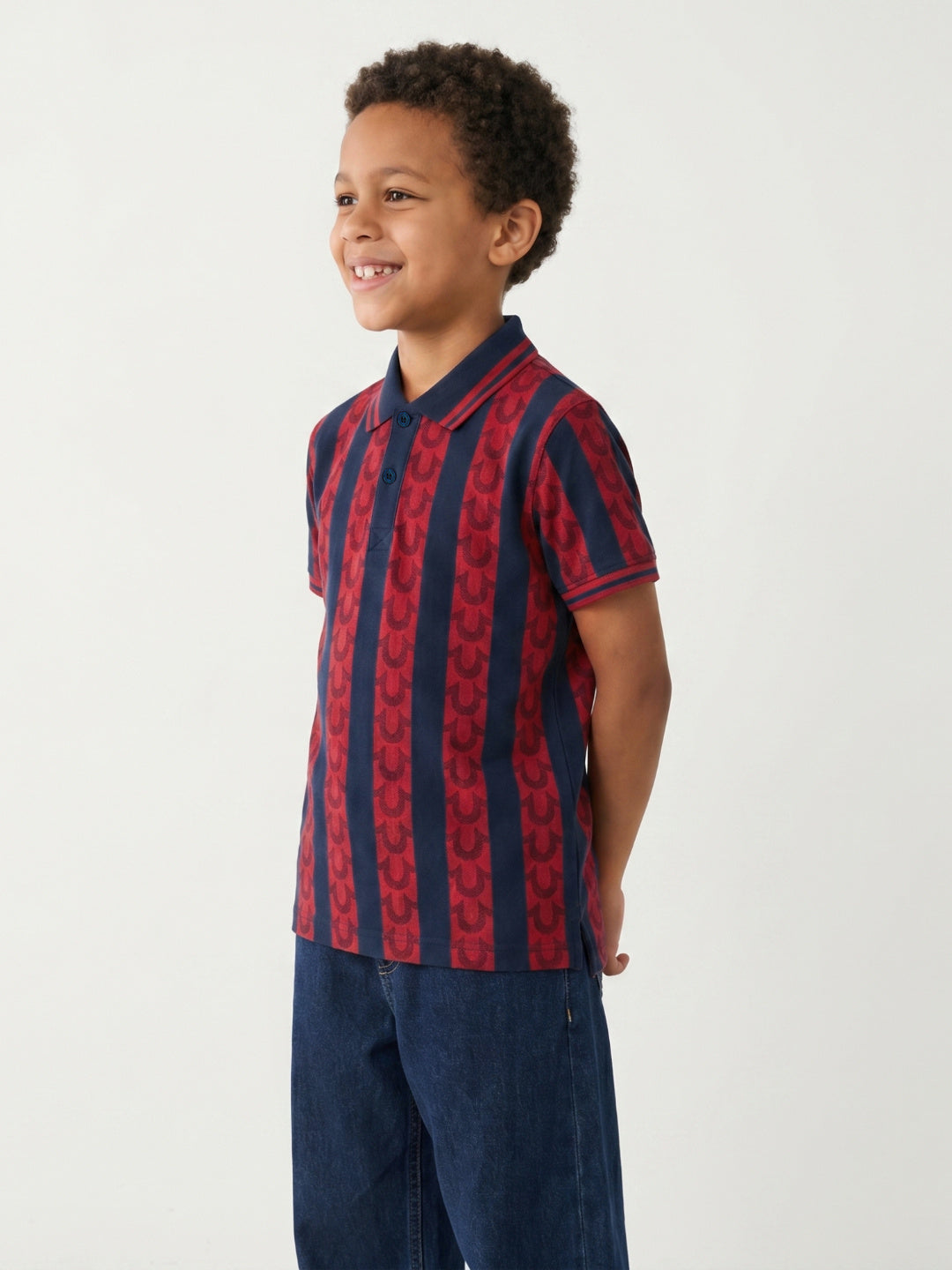 True Religion Boys Multi Striped Regular Fit Pure Cotton Polo T-Shirt