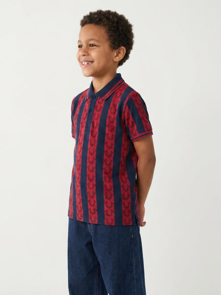 True Religion Boys Multi Striped Regular Fit Pure Cotton Polo T-Shirt