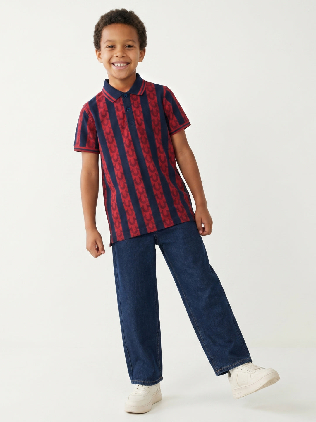 True Religion Boys Multi Striped Regular Fit Pure Cotton Polo T-Shirt