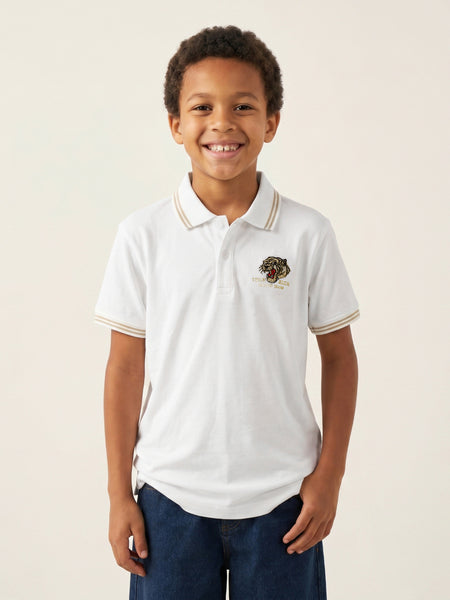 True Religion Boys White Solid Regular Fit Pure Cotton Polo T-Shirt
