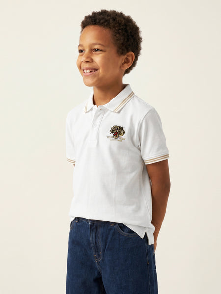 True Religion Boys White Solid Regular Fit Pure Cotton Polo T-Shirt