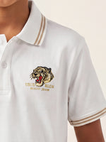 True Religion Boys White Solid Regular Fit Pure Cotton Polo T-Shirt