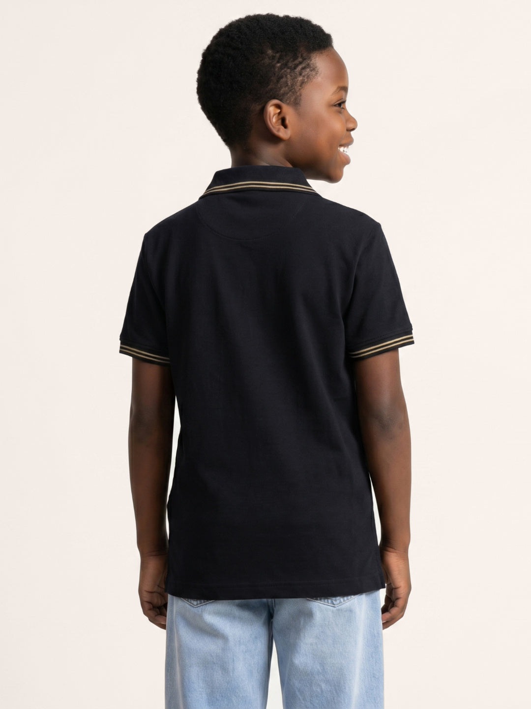 True Religion Boys Black Solid Regular Fit Pure Cotton Polo T-Shirt
