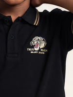True Religion Boys Black Solid Regular Fit Pure Cotton Polo T-Shirt