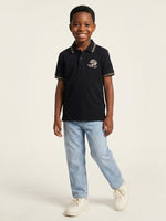 True Religion Boys Black Solid Regular Fit Pure Cotton Polo T-Shirt