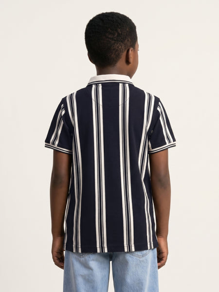 True Religion Boys Blue Striped Regular Fit Polo T-Shirt