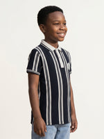 True Religion Boys Blue Striped Regular Fit Polo T-Shirt
