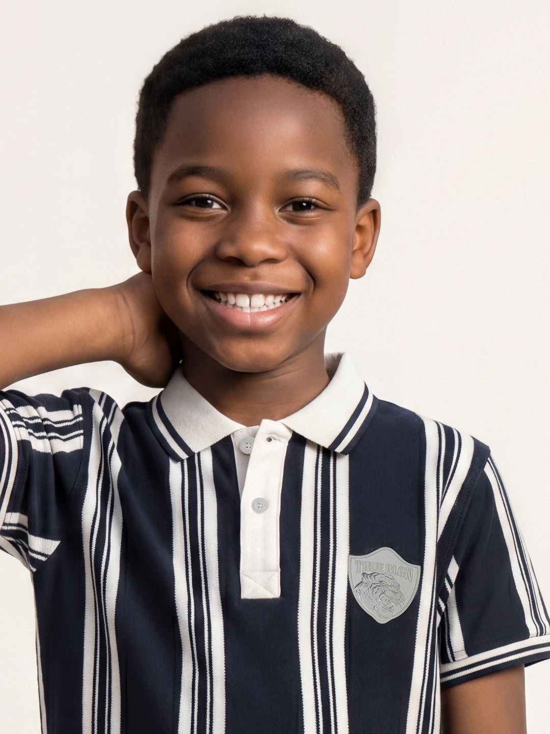 True Religion Boys Blue Striped Regular Fit Polo T-Shirt