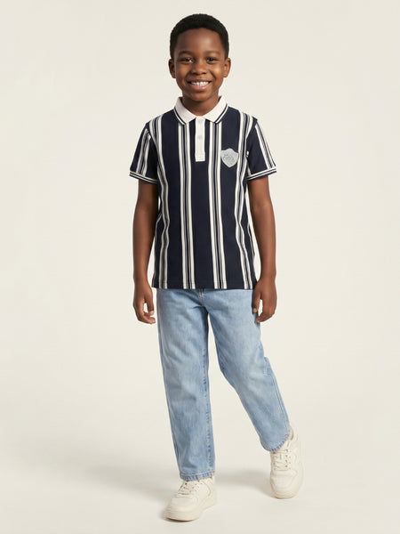 True Religion Boys Blue Striped Regular Fit Polo T-Shirt