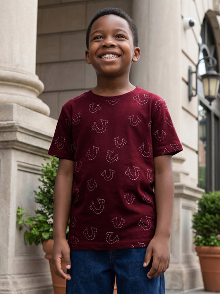 True Religion Boys Red Printed Regular Fit Pure Cotton T-Shirt