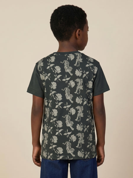 True Religion Boys Green Printed Regular Fit Pure Cotton T-Shirt