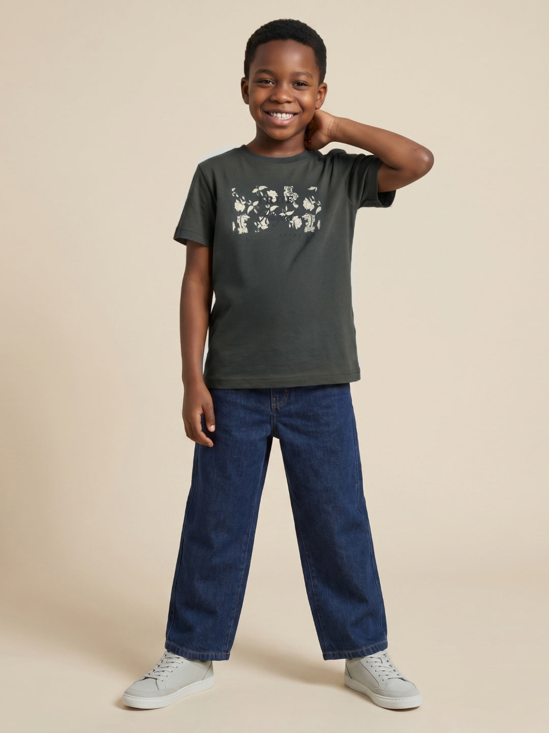 True Religion Boys Green Printed Regular Fit Pure Cotton T-Shirt