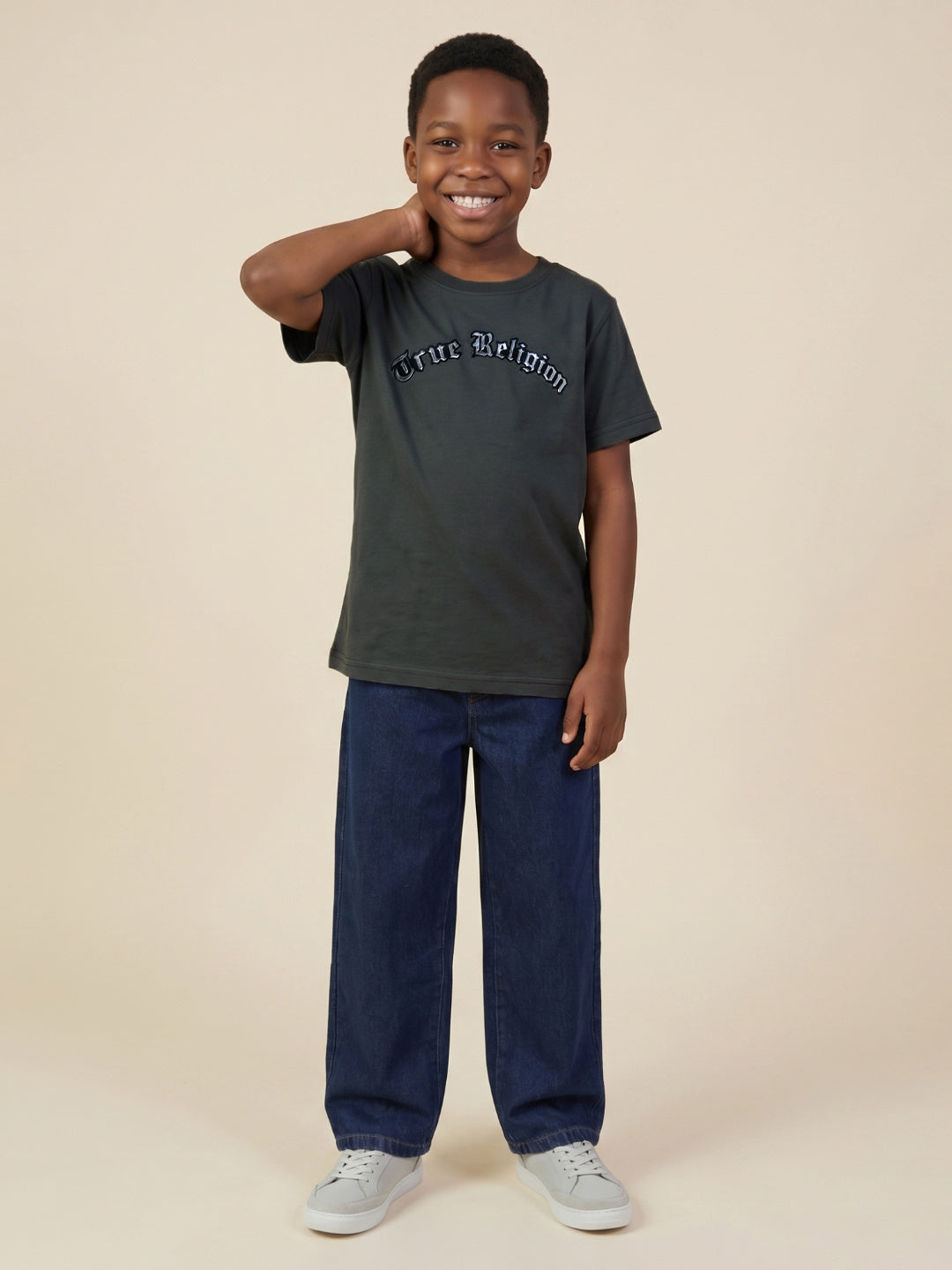 True Religion Boys Green Solid Regular Fit Pure Cotton T-Shirt