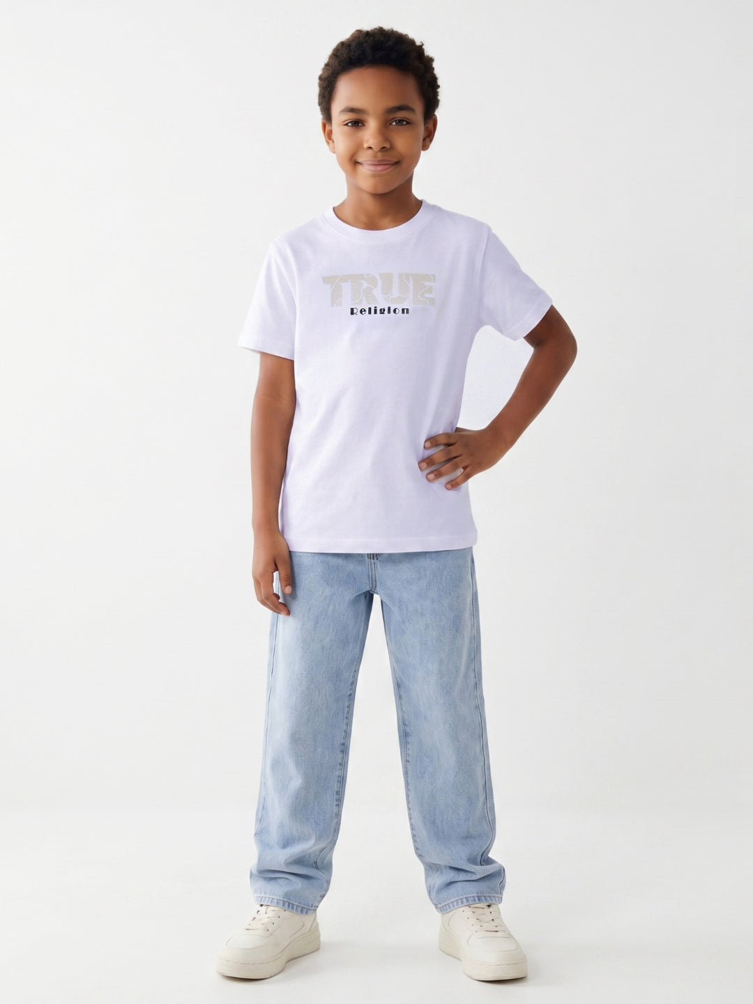 True Religion Boys Cream Solid Regular Fit Pure Cotton T-Shirt