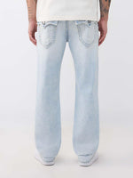 True Religion Men Blue Solid Ricky Ropestitch Straight Fit Jeans