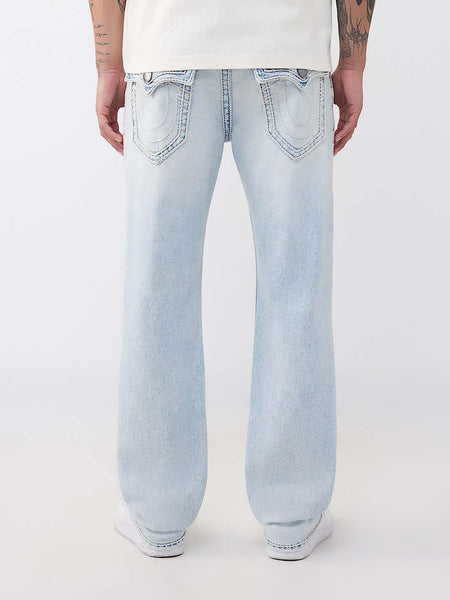 True Religion Men Blue Solid Ricky Ropestitch Straight Fit Jeans