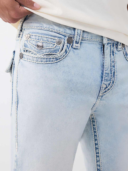 True Religion Men Blue Solid Ricky Ropestitch Straight Fit Jeans