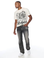 True Religion Men Grey Solid Ricky Ropestitch Straight Fit Jeans