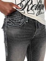 True Religion Men Grey Solid Ricky Ropestitch Straight Fit Jeans