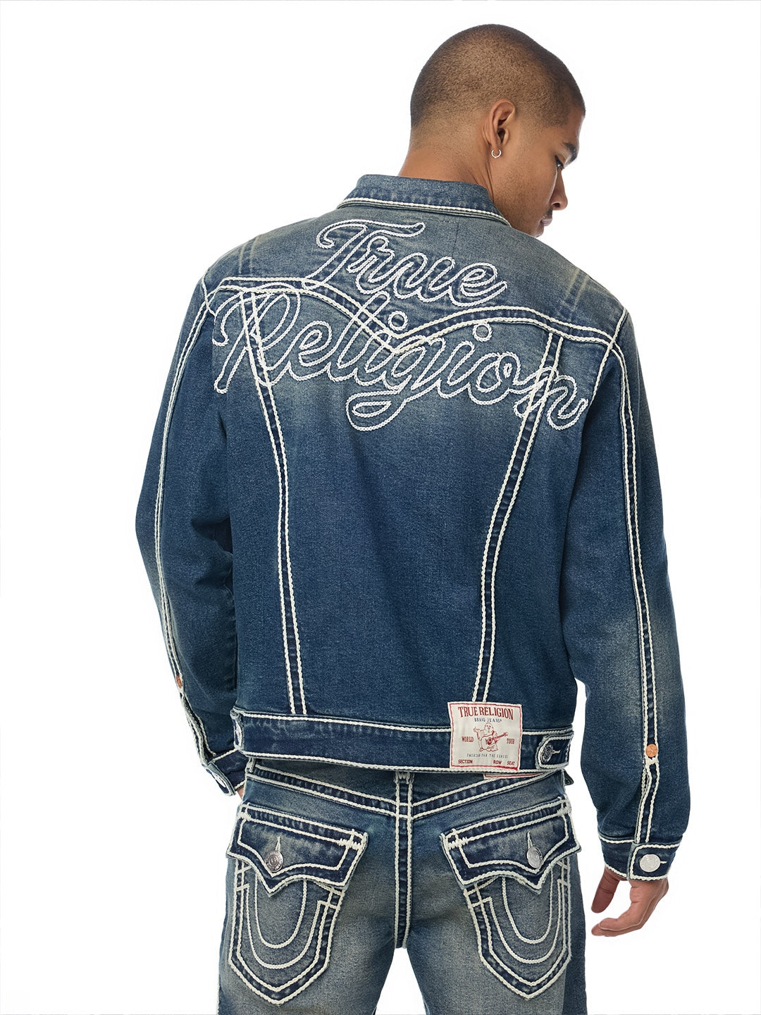 True Religion Men Blue Oversized Ropestitch Denim Jacket