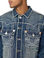 True Religion Men Blue Oversized Ropestitch Denim Jacket