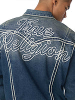 True Religion Men Blue Oversized Ropestitch Denim Jacket